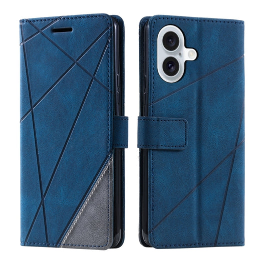 For iPhone 16 Skin Feel Splicing Leather Phone Case(Blue) - iPhone 16 Cases by buy2fix | Online Shopping UK | buy2fix