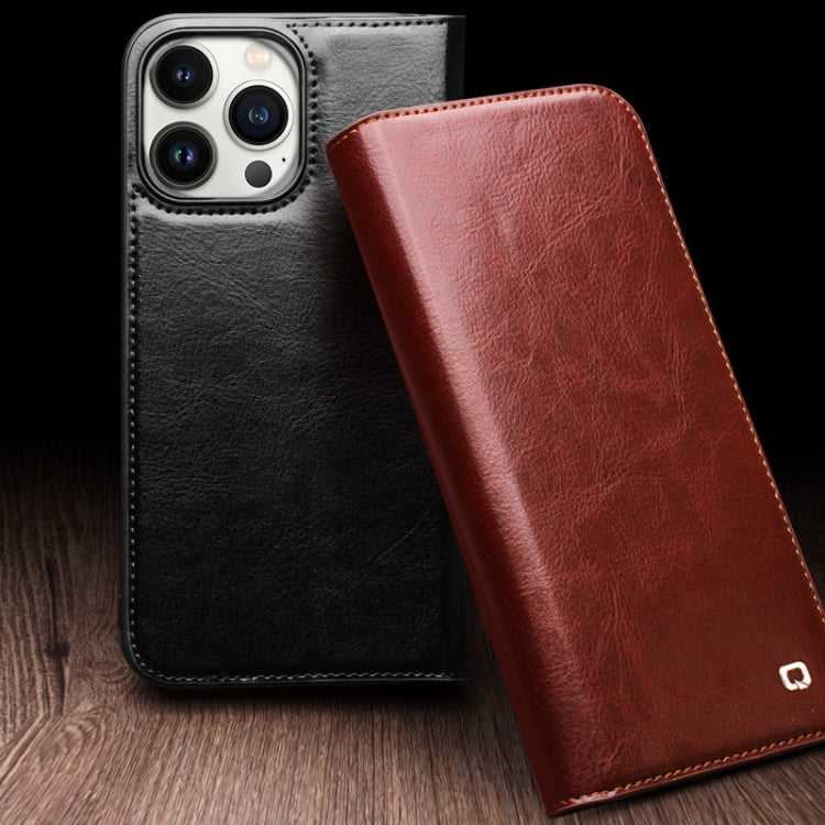 For iPhone 15 QIALINO Classic Genuine Leather Phone Case(Brown) - iPhone 15 Cases by QIALINO | Online Shopping UK | buy2fix