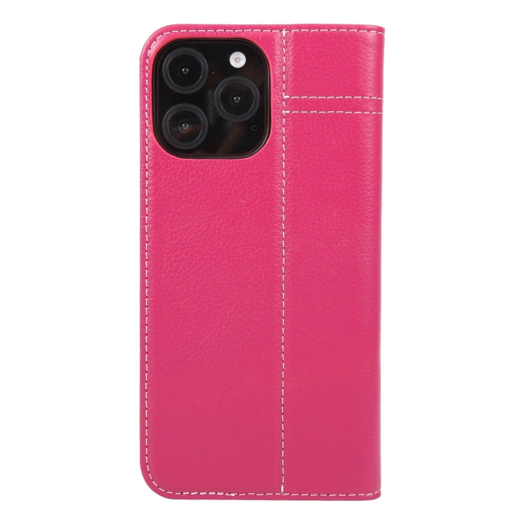 For iPhone 16 Pro GEBEI Top-grain Horizontal Flip Leather Phone Case(Rose Red) - iPhone 16 Pro Cases by GEBEI | Online Shopping UK | buy2fix