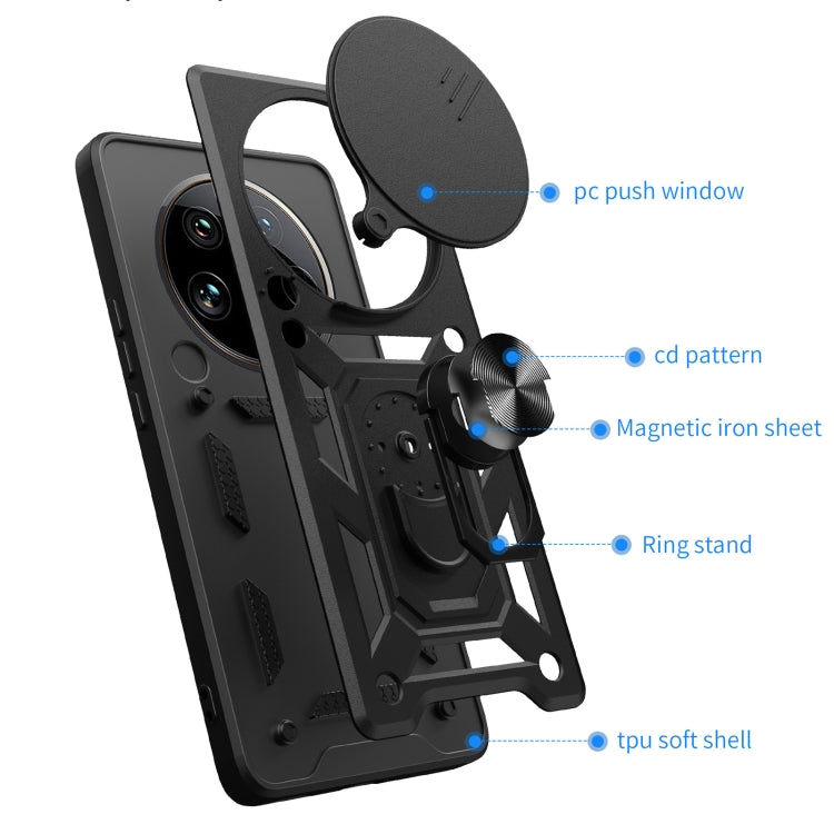 For Xiaomi 14 Ultra Sliding Camera Cover Design TPU Hybrid PC Phone Case(Black) - 14 Ultra Cases by buy2fix | Online Shopping UK | buy2fix