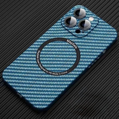 For iPhone 11 Pro Max MagSafe Magnetic PC Carbon Fiber Phone Case with Lens Film(Blue) - iPhone 11 Pro Max Cases by buy2fix | Online Shopping UK | buy2fix