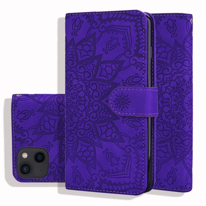 For iPhone 16 Pro Max Mandala Embossed Dual-Fold Calf Leather Phone Case(Purple) - iPhone 16 Pro Max Cases by buy2fix | Online Shopping UK | buy2fix