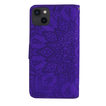 For iPhone 16 Pro Max Mandala Embossed Dual-Fold Calf Leather Phone Case(Purple) - iPhone 16 Pro Max Cases by buy2fix | Online Shopping UK | buy2fix