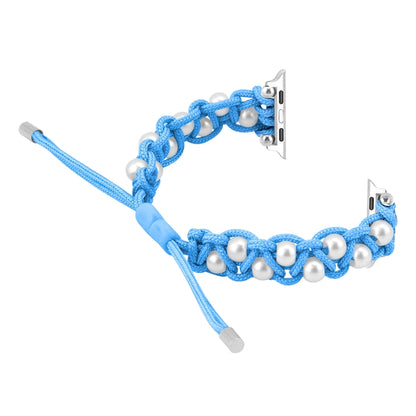 For Apple Watch Ultra 49mm Paracord Gypsophila Beads Drawstring Braided Watch Band(Blue) - Watch Bands by buy2fix | Online Shopping UK | buy2fix