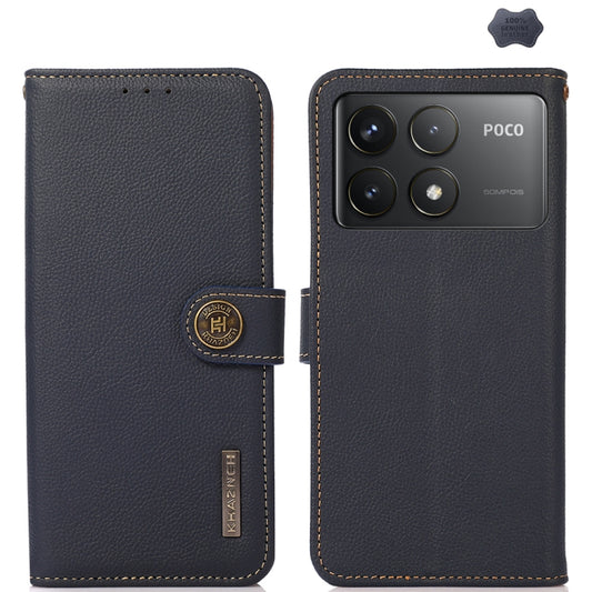 For Xiaomi Redmi K70 KHAZNEH Custer Texture RFID Genuine Leather Phone Case(Blue) - K70 Cases by buy2fix | Online Shopping UK | buy2fix