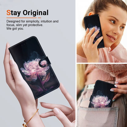 For Google Pixel 9 Pro Crystal Texture Colored Drawing Leather Phone Case(Purple Peony) - Google Cases by buy2fix | Online Shopping UK | buy2fix