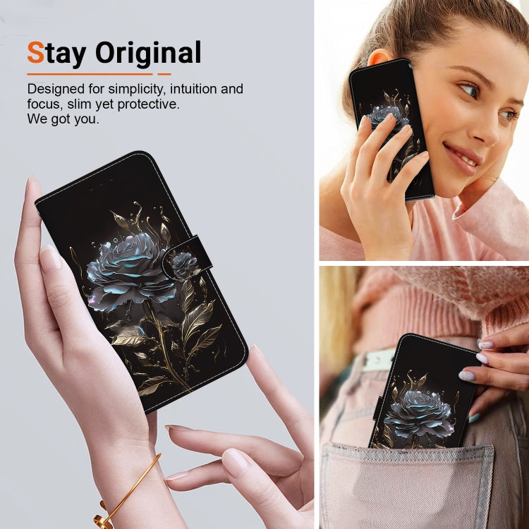 For Google Pixel 9 Pro Crystal Texture Colored Drawing Leather Phone Case(Black Rose) - Google Cases by buy2fix | Online Shopping UK | buy2fix