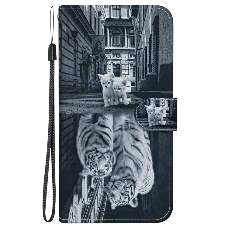 For Google Pixel 9 Pro Crystal Texture Colored Drawing Leather Phone Case(Cat Tiger Reflection) - Google Cases by buy2fix | Online Shopping UK | buy2fix