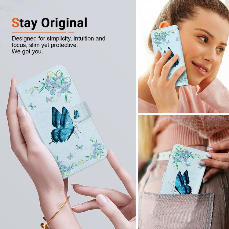 For Google Pixel 9 Pro Crystal Texture Colored Drawing Leather Phone Case(Blue Pansies) - Google Cases by buy2fix | Online Shopping UK | buy2fix