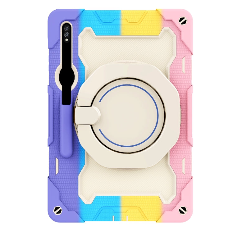 For Samsung Galaxy Tab S9+ Armor Portable Rotating Ring Holder Silicone Tablet Case(Colorful Pink) - Galaxy Tab S9+ Cases by buy2fix | Online Shopping UK | buy2fix