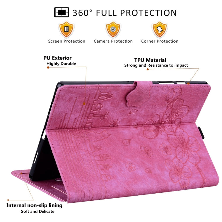 For Samsung Galaxy Tab S9+ /S8+ /S7+ Cartoon Sakura Cat Embossed Smart Leather Tablet Case(Rose Red) - Galaxy Tab S9+ Cases by buy2fix | Online Shopping UK | buy2fix