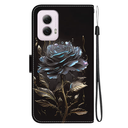 For Motorola Moto G Power 5G 2024 Crystal Texture Colored Drawing Leather Phone Case(Black Rose) - Motorola Cases by buy2fix | Online Shopping UK | buy2fix