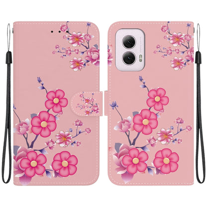 For Motorola Moto G Power 5G 2024 Crystal Texture Colored Drawing Leather Phone Case(Cherry Blossoms) - Motorola Cases by buy2fix | Online Shopping UK | buy2fix