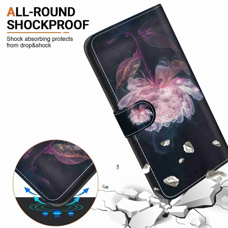 For Motorola Edge 2024 Crystal Texture Colored Drawing Leather Phone Case(Purple Peony) - Motorola Cases by buy2fix | Online Shopping UK | buy2fix