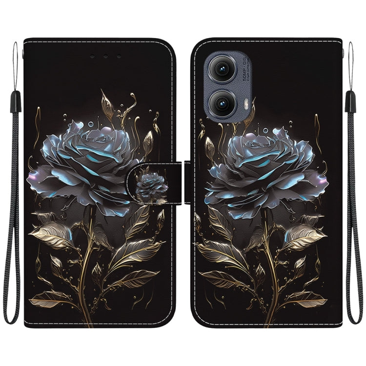 For Motorola Edge 2024 Crystal Texture Colored Drawing Leather Phone Case(Black Rose) - Motorola Cases by buy2fix | Online Shopping UK | buy2fix