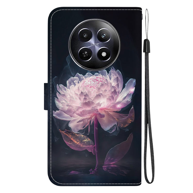 For Realme 12 5G Crystal Texture Colored Drawing Leather Phone Case(Purple Peony) - Realme Cases by buy2fix | Online Shopping UK | buy2fix