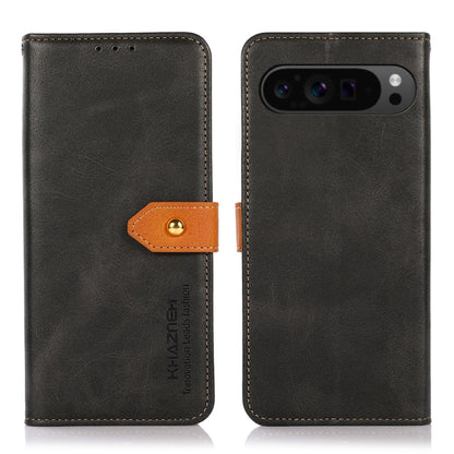 For Google Pixel 9 Pro KHAZNEH Dual-color Cowhide Texture Flip Leather Phone Case(Black) - Google Cases by buy2fix | Online Shopping UK | buy2fix