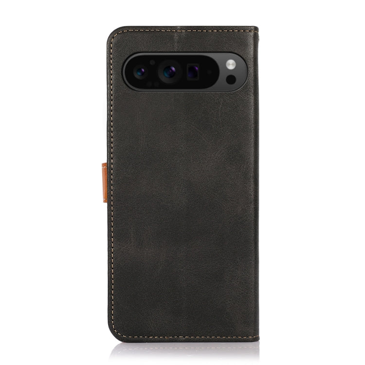 For Google Pixel 9 Pro KHAZNEH Dual-color Cowhide Texture Flip Leather Phone Case(Black) - Google Cases by buy2fix | Online Shopping UK | buy2fix