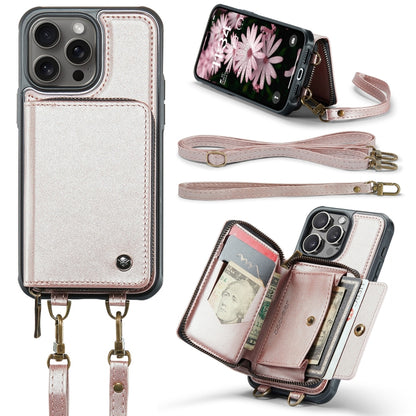 For iPhone 16 Pro Max JEEHOOD C22 Series Zipper Wallet Leather Phone Case with Dual Lanyard(Rose Gold) - iPhone 16 Pro Max Cases by JEEHOOD | Online Shopping UK | buy2fix