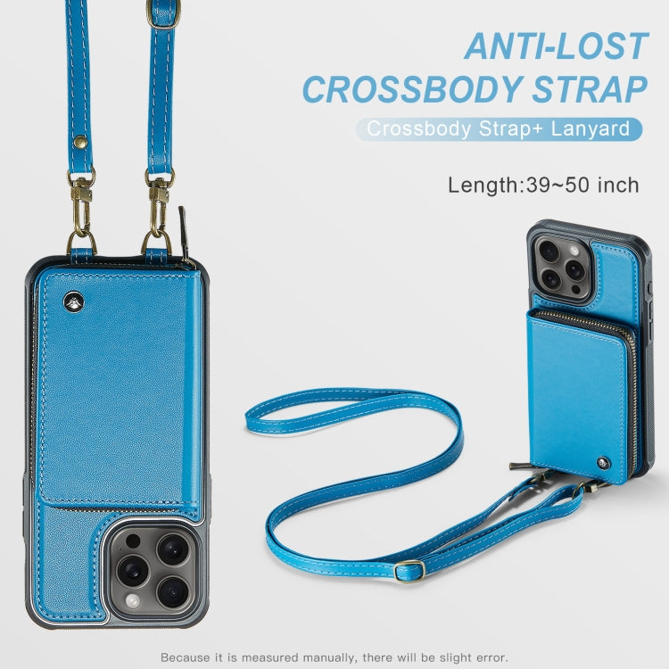 For iPhone 16 Pro JEEHOOD C22 Series Zipper Wallet Leather Phone Case with Dual Lanyard(Blue) - iPhone 16 Pro Cases by JEEHOOD | Online Shopping UK | buy2fix