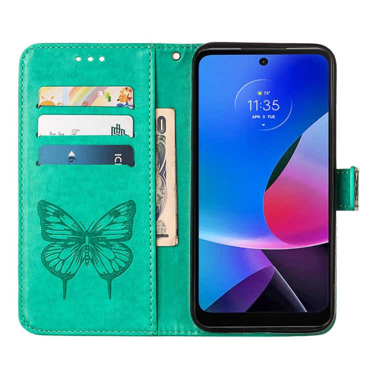 For Motorola Moto G Play 4G 2024 Embossed Butterfly Leather Phone Case(Green) - Motorola Cases by buy2fix | Online Shopping UK | buy2fix