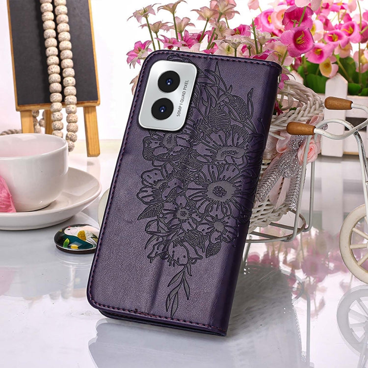 For Motorola Moto G Play 4G 2024 Embossed Butterfly Leather Phone Case(Dark Purple) - Motorola Cases by buy2fix | Online Shopping UK | buy2fix