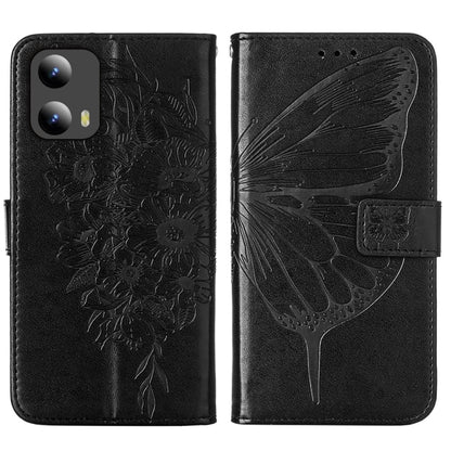 For Motorola Moto G Play 5G 2024 Embossed Butterfly Leather Phone Case(Black) - Motorola Cases by buy2fix | Online Shopping UK | buy2fix