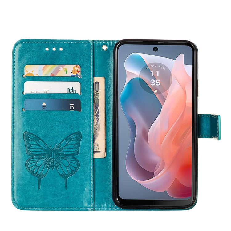 For Motorola Moto G Play 5G 2024 Embossed Butterfly Leather Phone Case(Blue) - Motorola Cases by buy2fix | Online Shopping UK | buy2fix