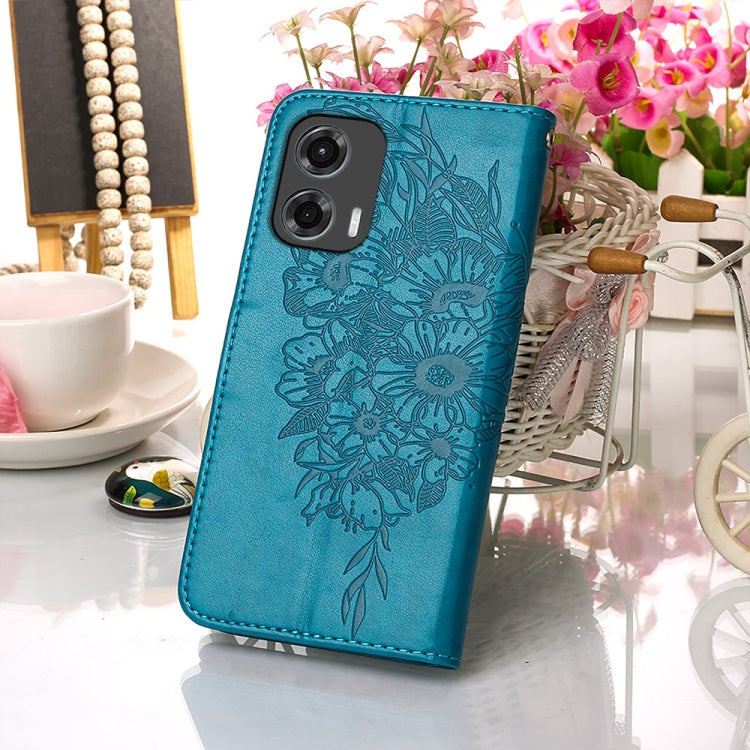 For Motorola Moto G Stylus 5G 2024 Embossed Butterfly Leather Phone Case(Blue) - Motorola Cases by buy2fix | Online Shopping UK | buy2fix