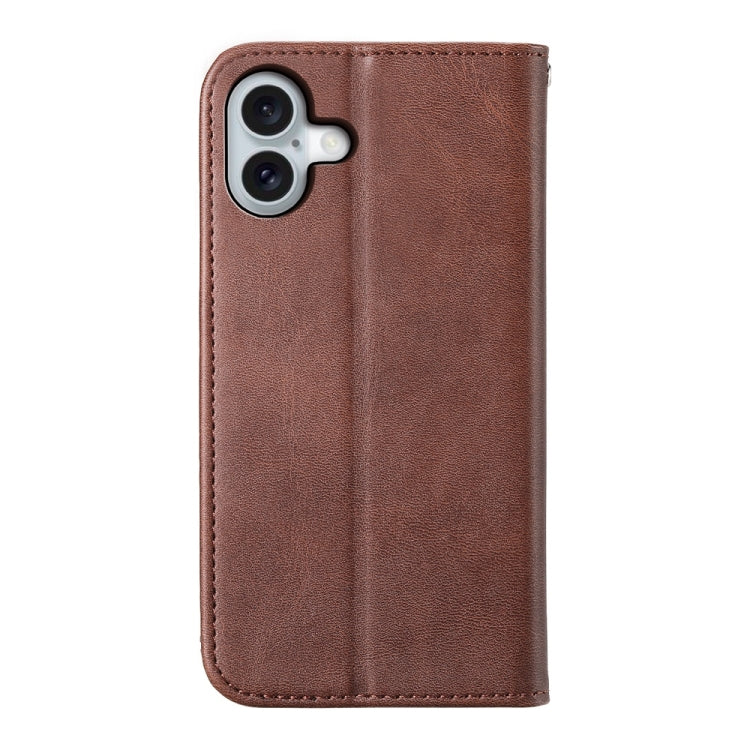 For iPhone 16 Plus Cubic Grid Calf Texture Magnetic Leather Phone Case(Brown) - iPhone 16 Plus Cases by buy2fix | Online Shopping UK | buy2fix