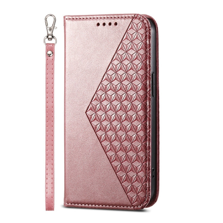 For iPhone SE 2024 Cubic Grid Calf Texture Magnetic Leather Phone Case(Rose Gold) - More iPhone Cases by buy2fix | Online Shopping UK | buy2fix