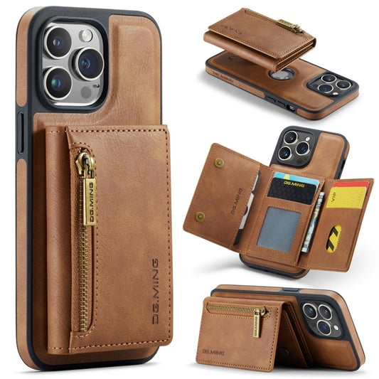 For iPhone 14 Pro Max DG.MING M5 Series Zip RFID Multi Card Detachable Leather Phone Case(Brown) - iPhone 14 Pro Max Cases by DG.MING | Online Shopping UK | buy2fix