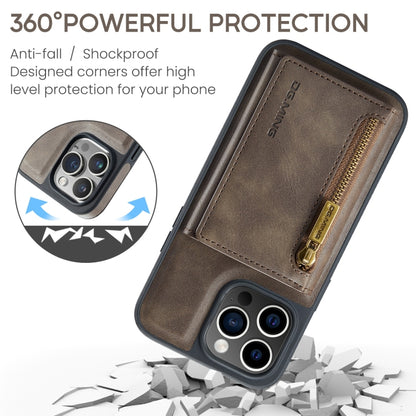 For iPhone 15 Pro DG.MING M5 Series Zip RFID Multi Card Detachable Leather Phone Case(Coffee) - iPhone 15 Pro Cases by DG.MING | Online Shopping UK | buy2fix