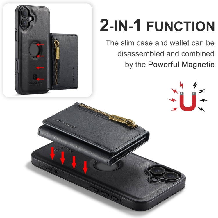 For iPhone 16 Plus DG.MING M5 Series Zip RFID Multi Card Detachable Leather Phone Case(Black) - iPhone 16 Plus Cases by DG.MING | Online Shopping UK | buy2fix