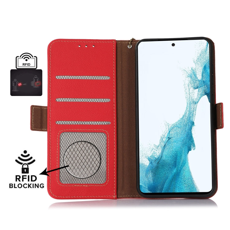 For Google Pixel 9 Side-Magnetic TJ Genuine Leather RFID Phone Case(Red) - Google Cases by buy2fix | Online Shopping UK | buy2fix