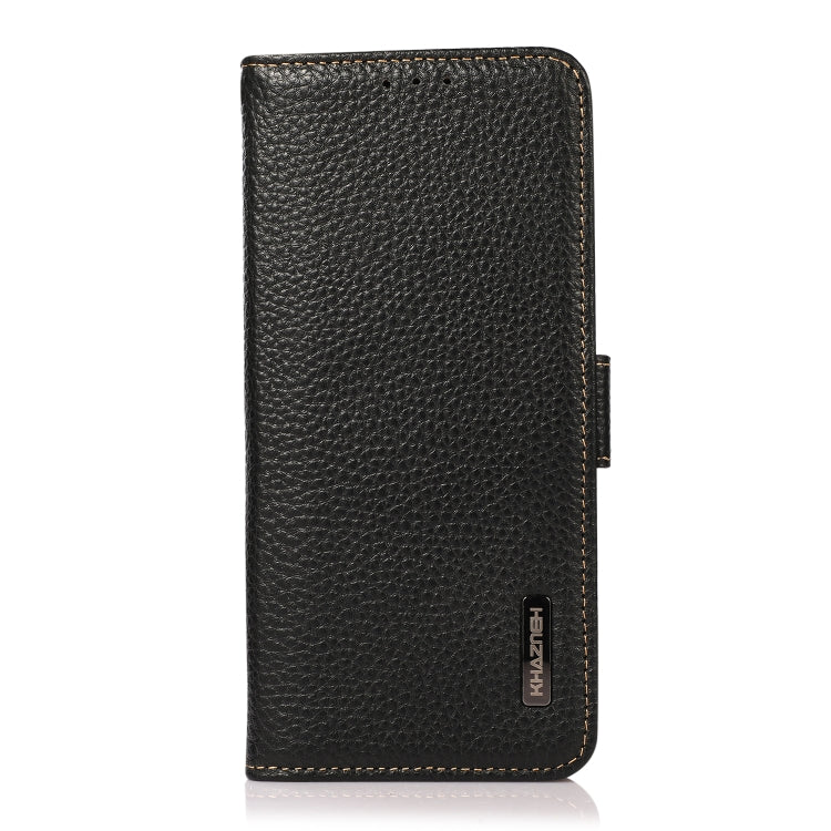 For Google Pixel 9 KHAZNEH Side-Magnetic Litchi Genuine Leather RFID Phone Case(Black) - Google Cases by buy2fix | Online Shopping UK | buy2fix