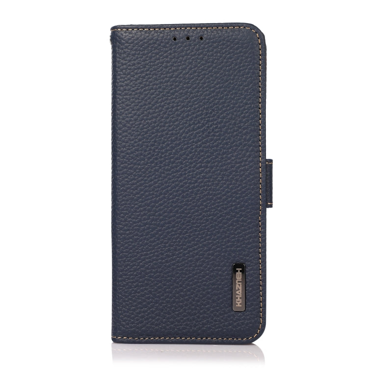 For Google Pixel 9 KHAZNEH Side-Magnetic Litchi Genuine Leather RFID Phone Case(Blue) - Google Cases by buy2fix | Online Shopping UK | buy2fix