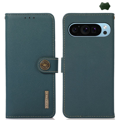 For Google Pixel 9 KHAZNEH Custer Genuine Leather RFID Phone Case(Green) - Google Cases by buy2fix | Online Shopping UK | buy2fix