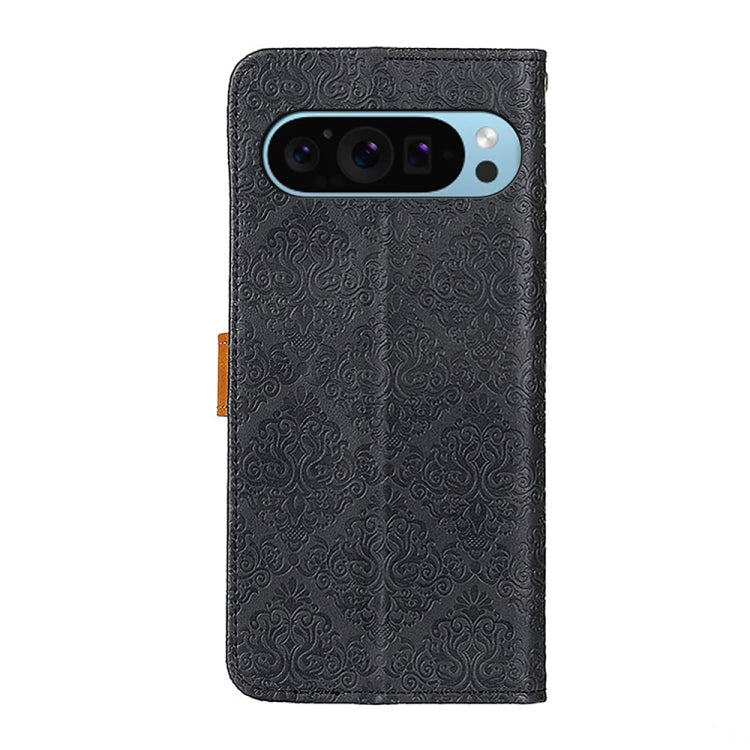 For Google Pixel 9 European Floral Embossed Leather Phone Case(Black) - Google Cases by buy2fix | Online Shopping UK | buy2fix