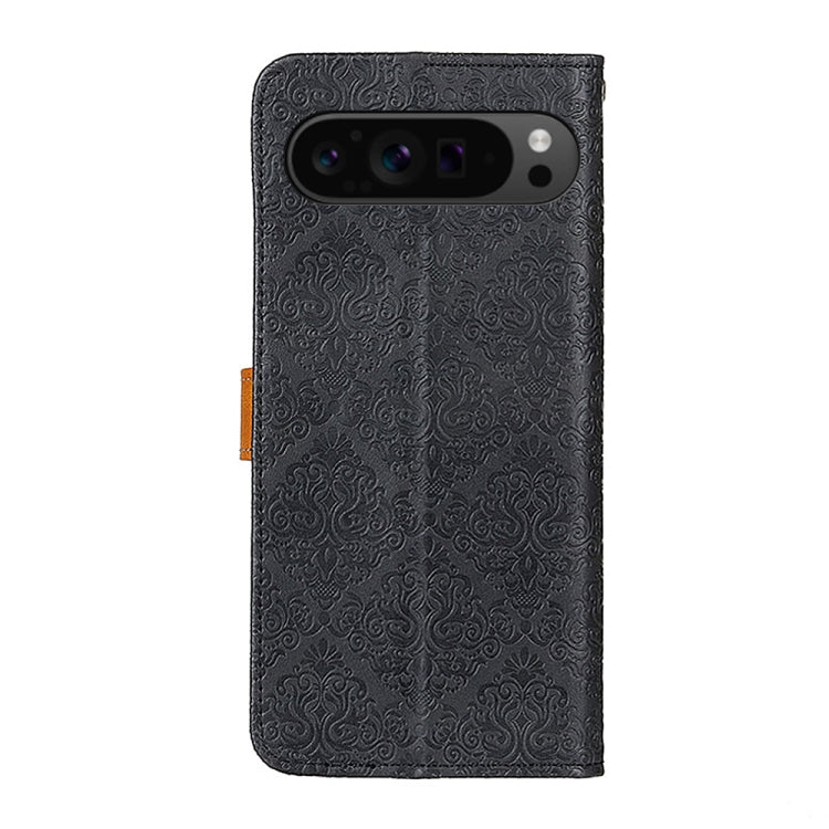 For Google Pixel 9 Pro European Floral Embossed Leather Phone Case(Black) - Google Cases by buy2fix | Online Shopping UK | buy2fix