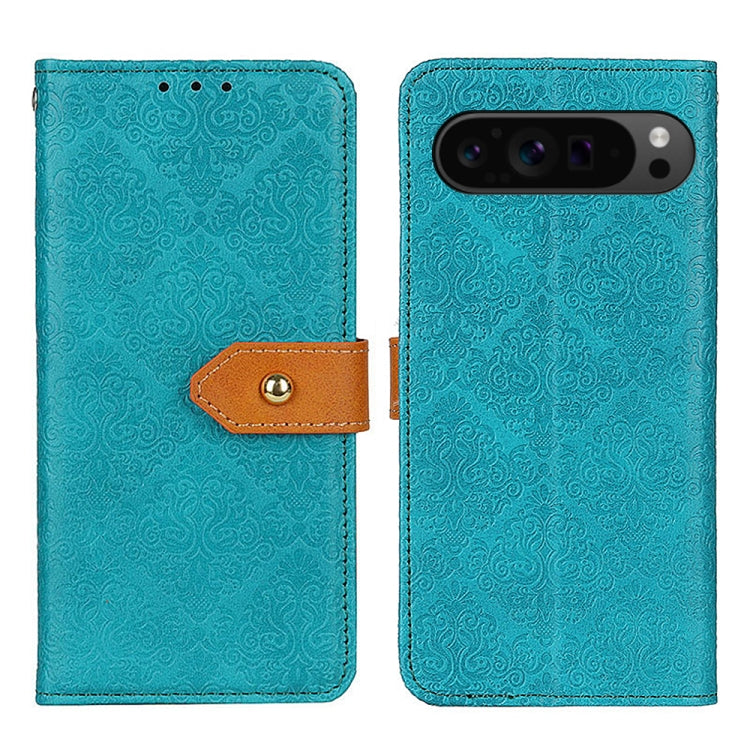 For Google Pixel 9 Pro European Floral Embossed Leather Phone Case(Blue) - Google Cases by buy2fix | Online Shopping UK | buy2fix