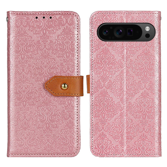 For Google Pixel 9 Pro European Floral Embossed Leather Phone Case(Pink) - Google Cases by buy2fix | Online Shopping UK | buy2fix