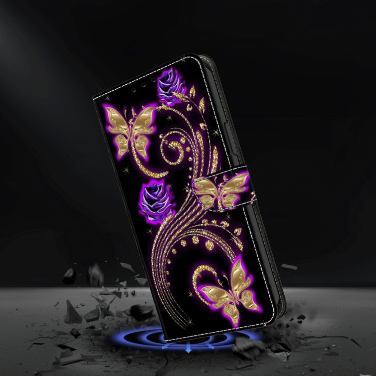 For Motorola Moto G54 Crystal 3D Shockproof Protective Leather Phone Case(Purple Flower Butterfly) - Motorola Cases by buy2fix | Online Shopping UK | buy2fix