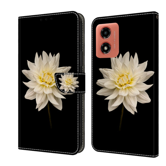 For Motorola Moto G Play 2024 Crystal 3D Shockproof Protective Leather Phone Case(White Flower) - Motorola Cases by buy2fix | Online Shopping UK | buy2fix