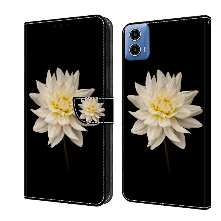 For Motorola Moto G24 Crystal 3D Shockproof Protective Leather Phone Case(White Flower) - Motorola Cases by buy2fix | Online Shopping UK | buy2fix