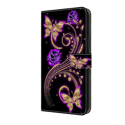 For Motorola Moto G04 Crystal 3D Shockproof Protective Leather Phone Case(Purple Flower Butterfly) - Motorola Cases by buy2fix | Online Shopping UK | buy2fix