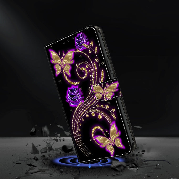 For Motorola Moto G34 Crystal 3D Shockproof Protective Leather Phone Case(Purple Flower Butterfly) - Motorola Cases by buy2fix | Online Shopping UK | buy2fix