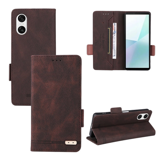 For Sony Xperia 10 VI 2024 Magnetic Clasp Leather Phone Case(Brown) - Sony Cases by buy2fix | Online Shopping UK | buy2fix