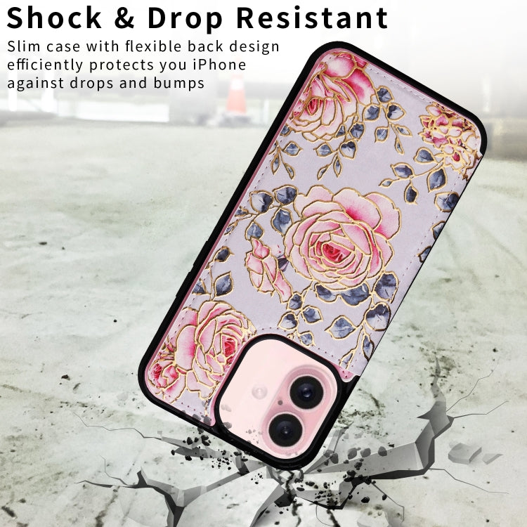 For iPhone 16 Printed Double Buckle RFID Anti-theft Phone Case(Pastoral Rose) - iPhone 16 Cases by buy2fix | Online Shopping UK | buy2fix