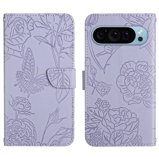 For Google Pixel 9 Skin Feel Butterfly Embossed Flip Leather Phone Case(Purple) - Google Cases by buy2fix | Online Shopping UK | buy2fix